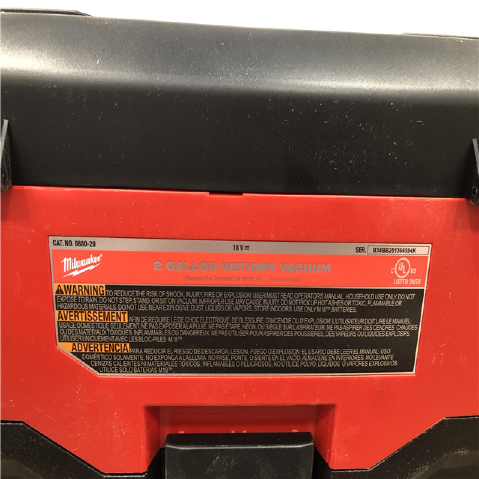 AS-IS Milwaukee 18-Volt 2 Gal. Lithium-Ion Cordless Wet/Dry Vacuum (Vacuum-Only)