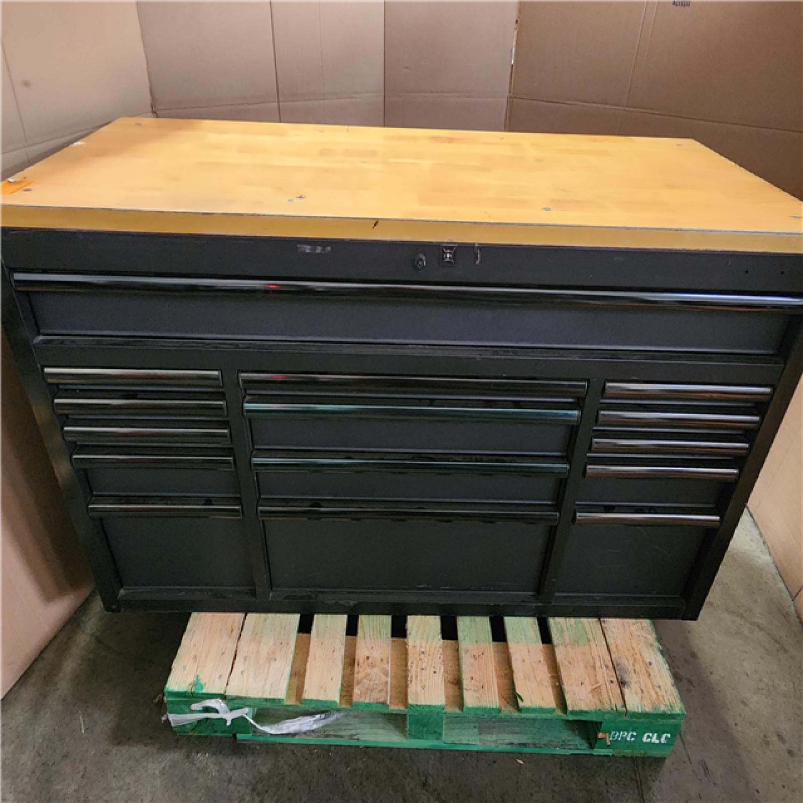 Phoenix LIKE NEW Husky Heavy Duty 61 in. W x 22 in. D 15-Drawer Matte Black Mobile Workbench Cabinet with Solid Wood Top