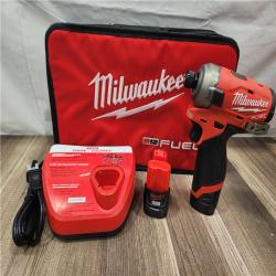 AS-IS- Milwaukee M12 FUEL SURGE 12V Lithium-Ion Brushless Cordless 1/4 in. Hex Impact Driver Compact Kit W/Two 2.0Ah Batteries  Bag