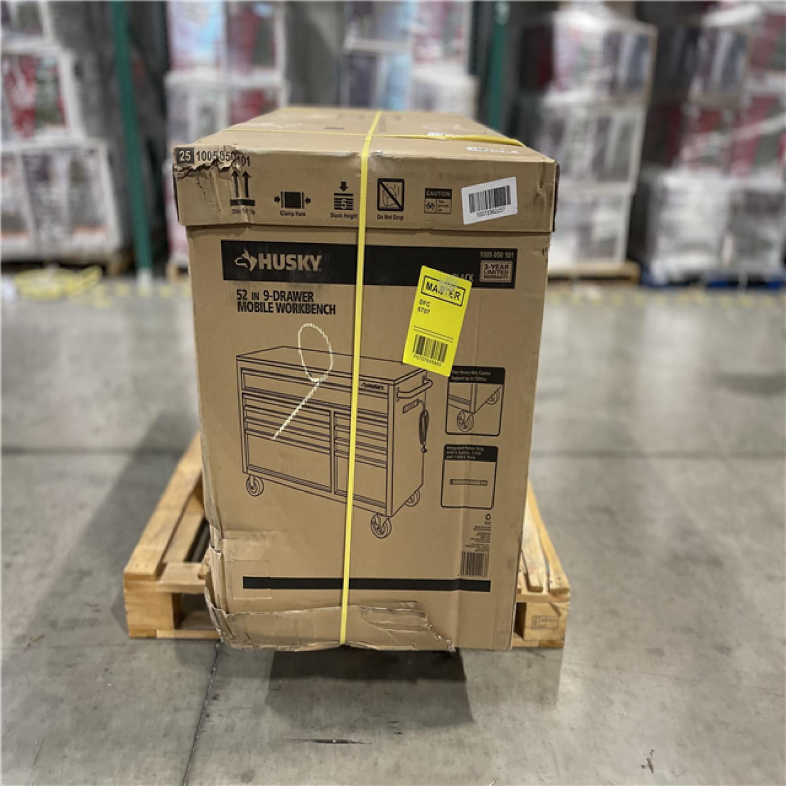 DALLAS LOCATION - Husky 52 in. W x 25 in. D Standard Duty 9-Drawer Mobile Workbench Tool Chest with Solid Wood Top in Gloss Black