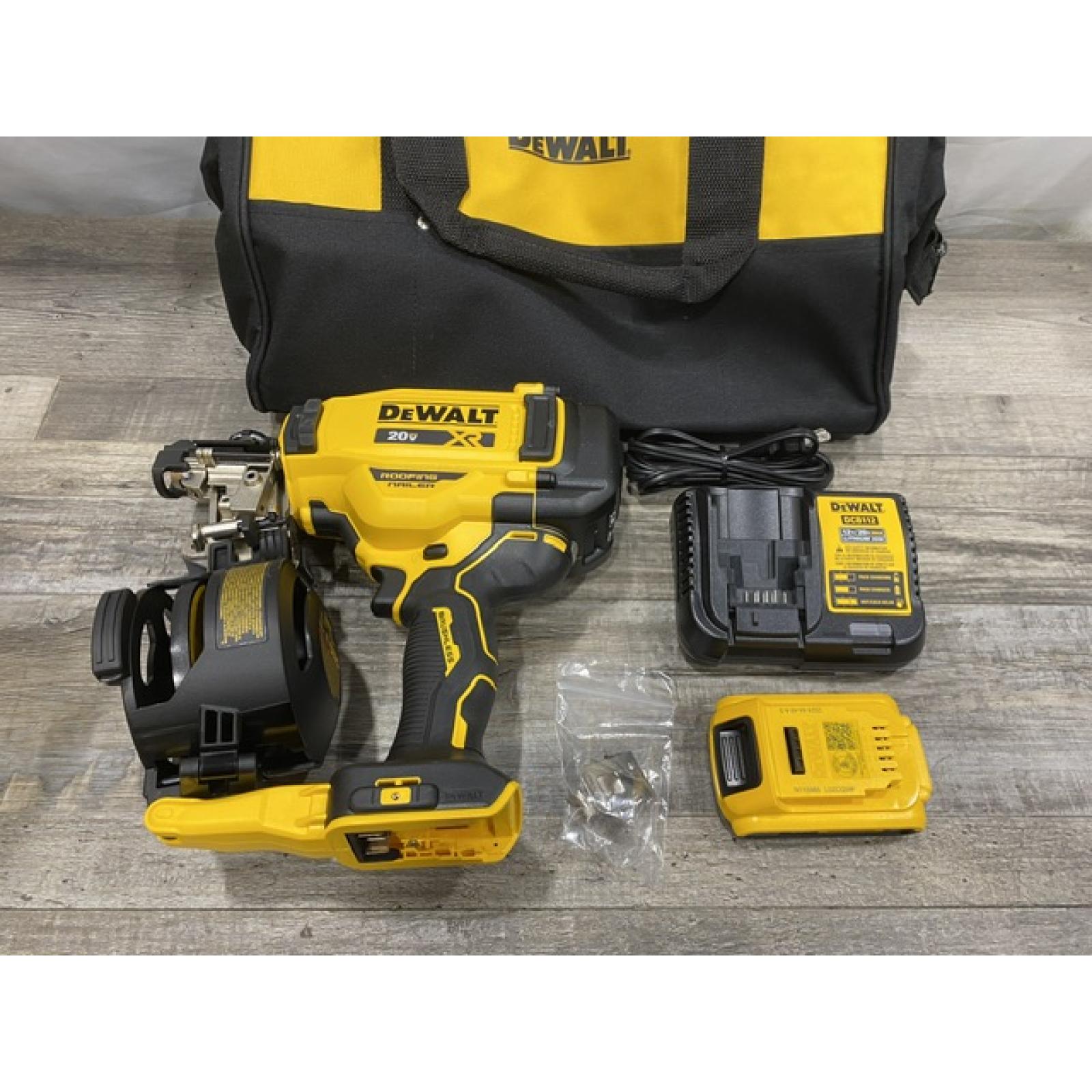 AS-IS DEWALT 20V MAX Lithium-Ion 15-Degree Electric Cordless Roofing Nailer Kit