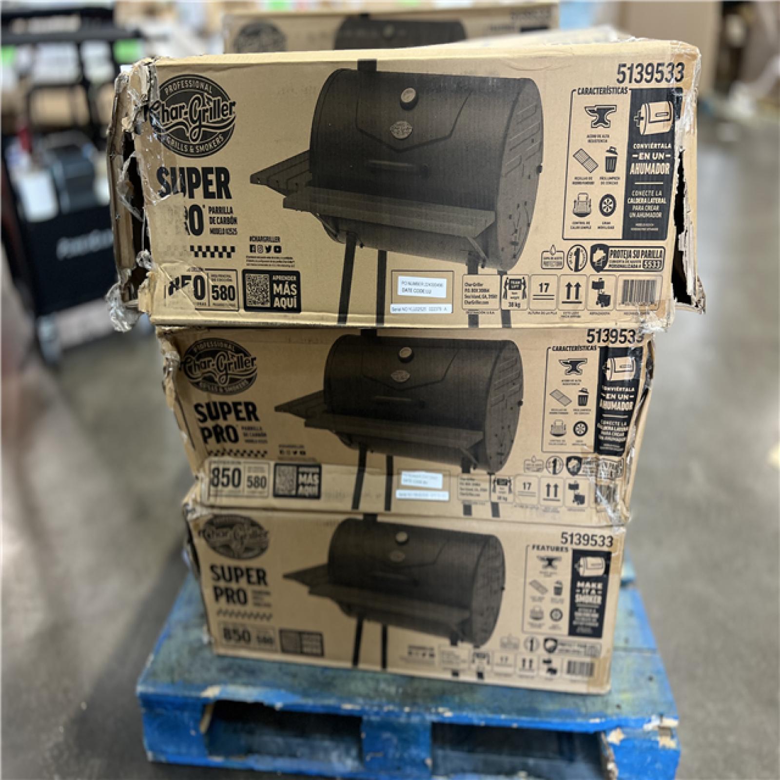 DALLAS LOCATION - Char-Griller Super Pro Charcoal Grill 30-in W Black Barrel Charcoal Grill PALLET - (6 UNITS)