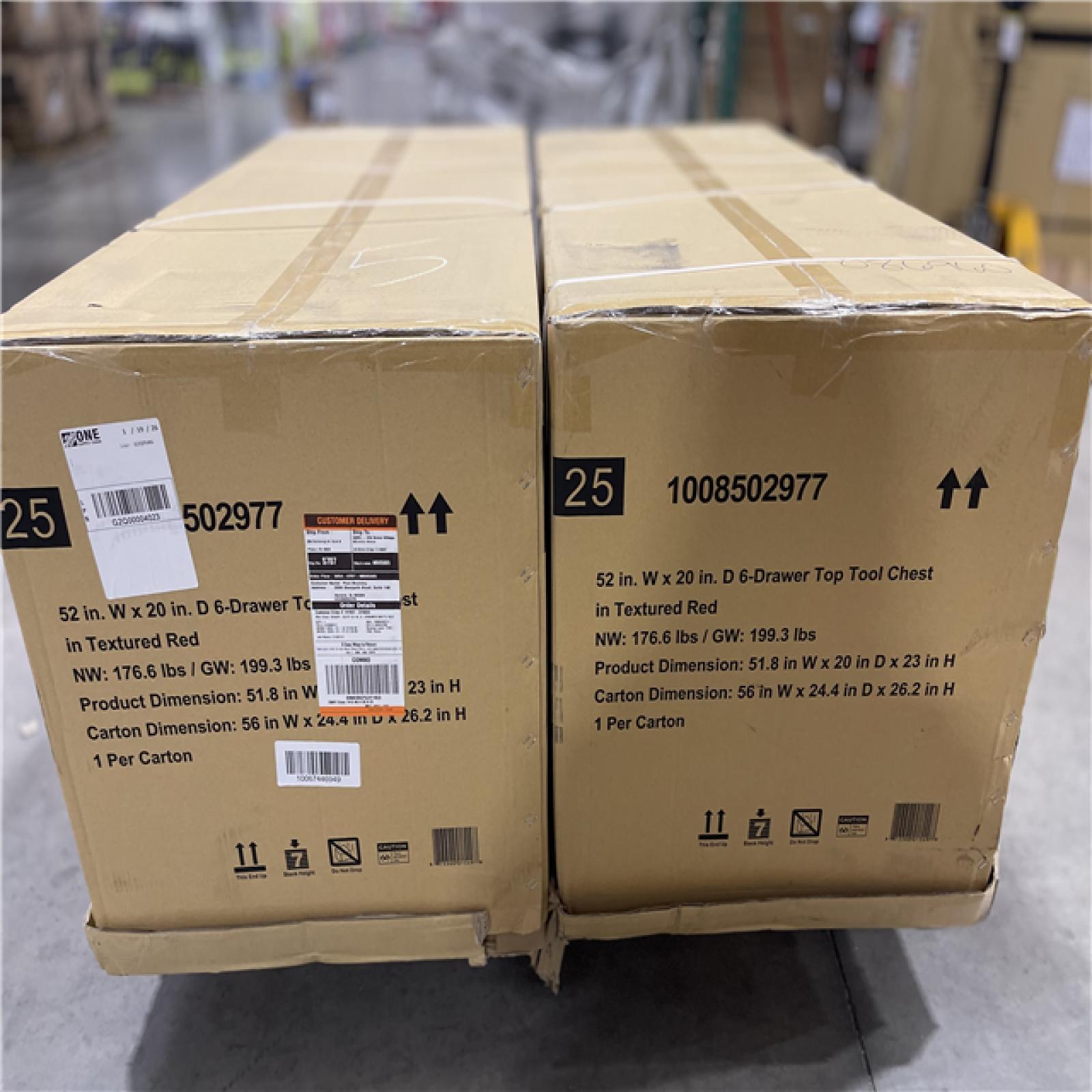 DALLAS LOCATION - Husky Heavy-Duty 52 in. W x 20 in. D 6-Drawer Matte Red Steel Top Tool Chest (LOT OF 2)