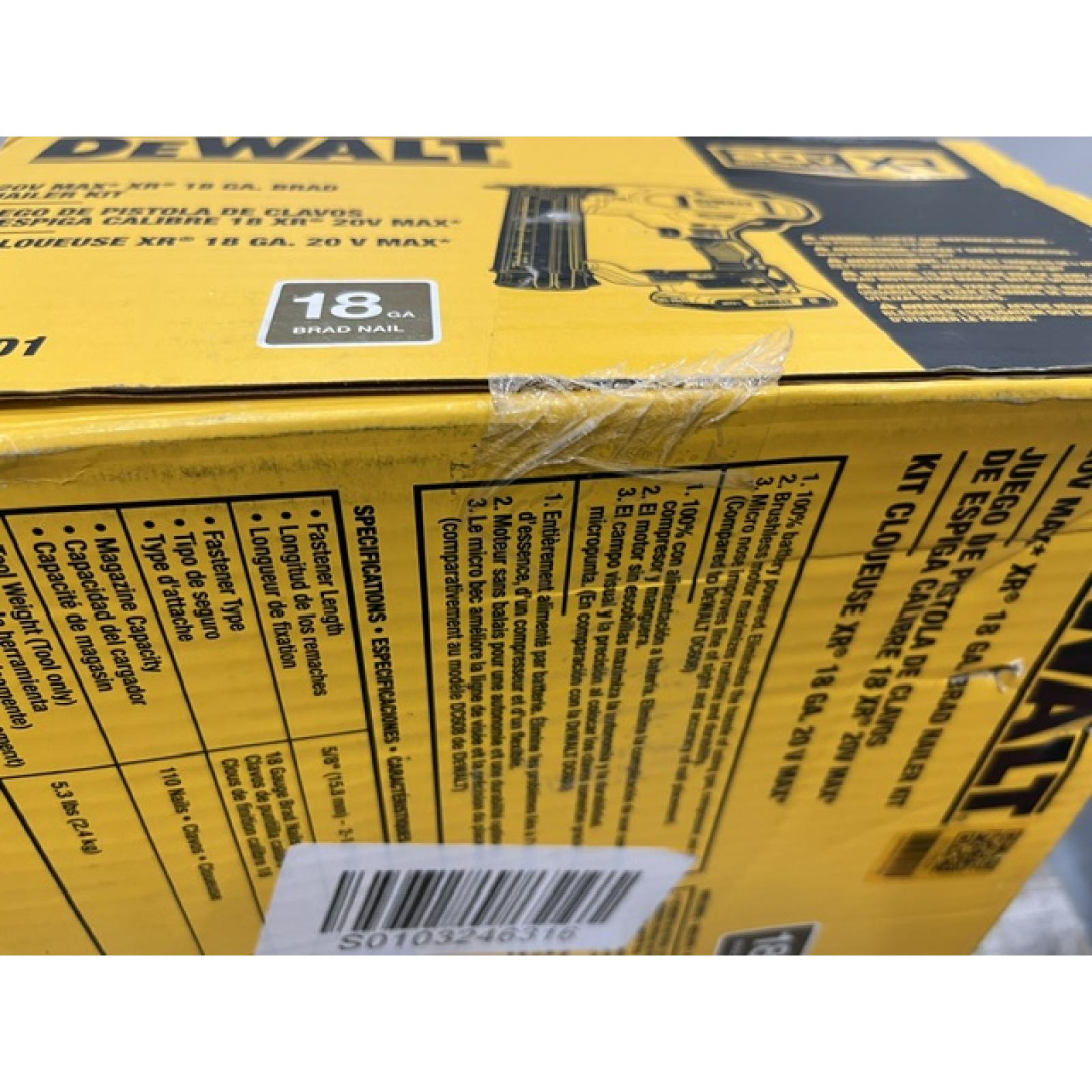 AS-IS DEWALT 20V MAX XR 18 Gauge Brad Nailer Kit