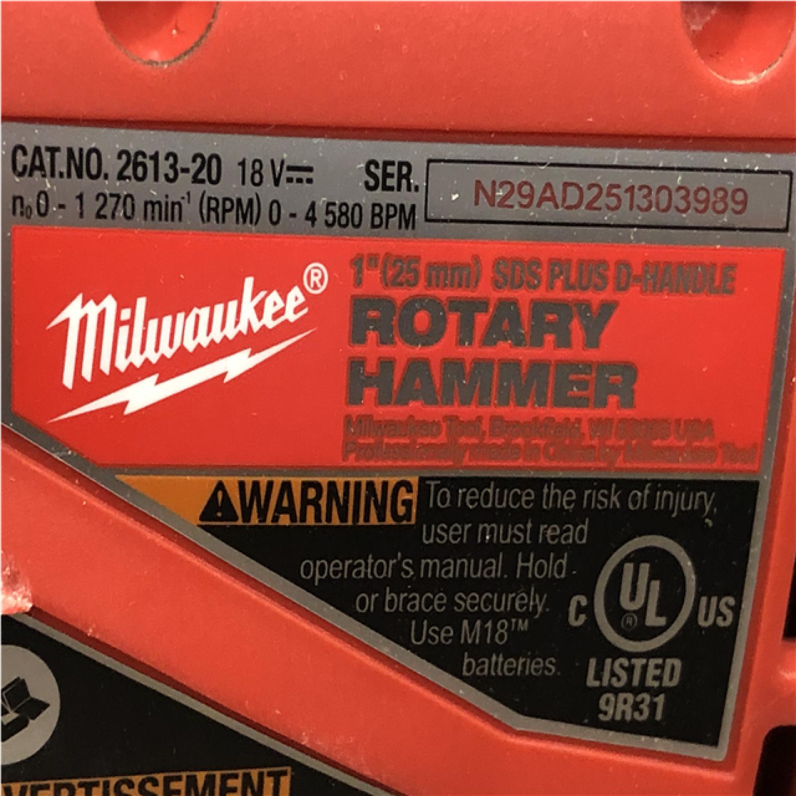 AS-IS Milwaukee 18V Lithium-Ion Brushless Cordless 1 in. SDS-Plus D-Handle Rotary Hammer (Tool-Only)
