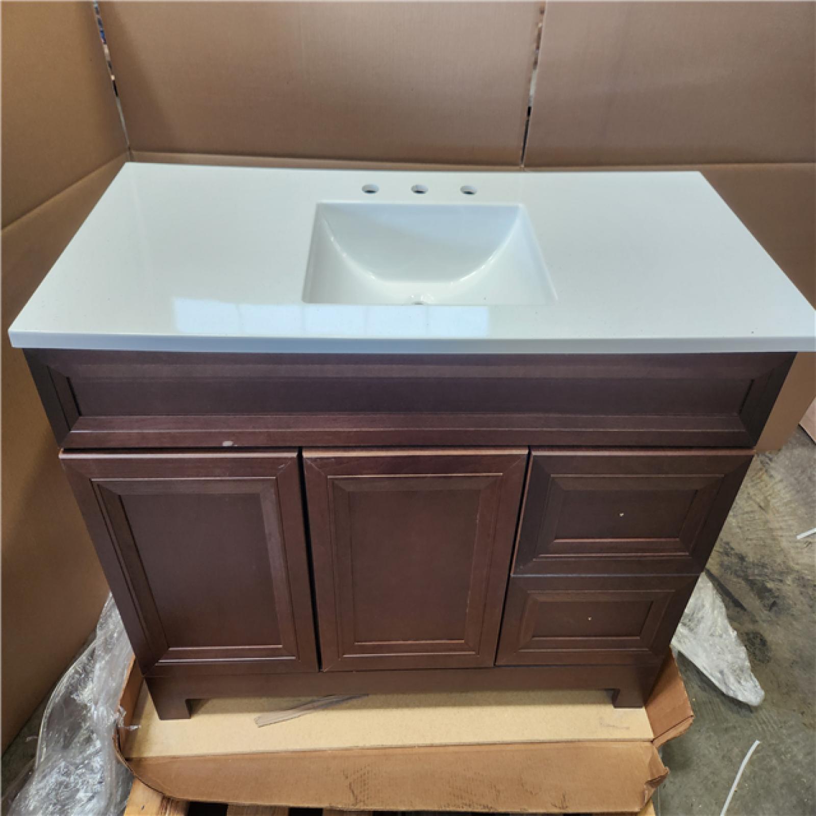 Phoenix NEW Home Decorators Collection Sedgewood 48.5 in. W x 18.75 in. D x 34.375 in. H Single Sink Bath Vanity in Dark Cognac with Arctic Solid Surface Top