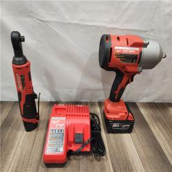 AS-IS- Milwaukee M12/M18 12/18V Lithium-Ion Cordless 3/8 in. Ratchet and 1/2 in. High Torque Impact Wrench with Friction Ring Combo Kit