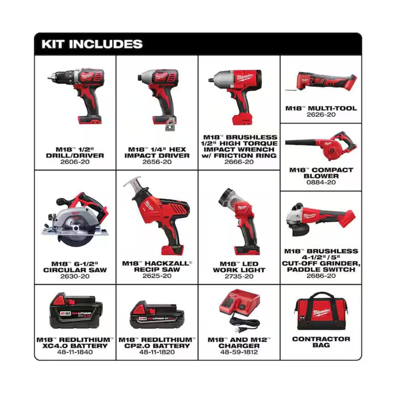 NEW! - Milwaukee M18 18-Volt Lithium-Ion Cordless Combo Kit 9-Tool with 2-Batteries  Charger and Tool Bag