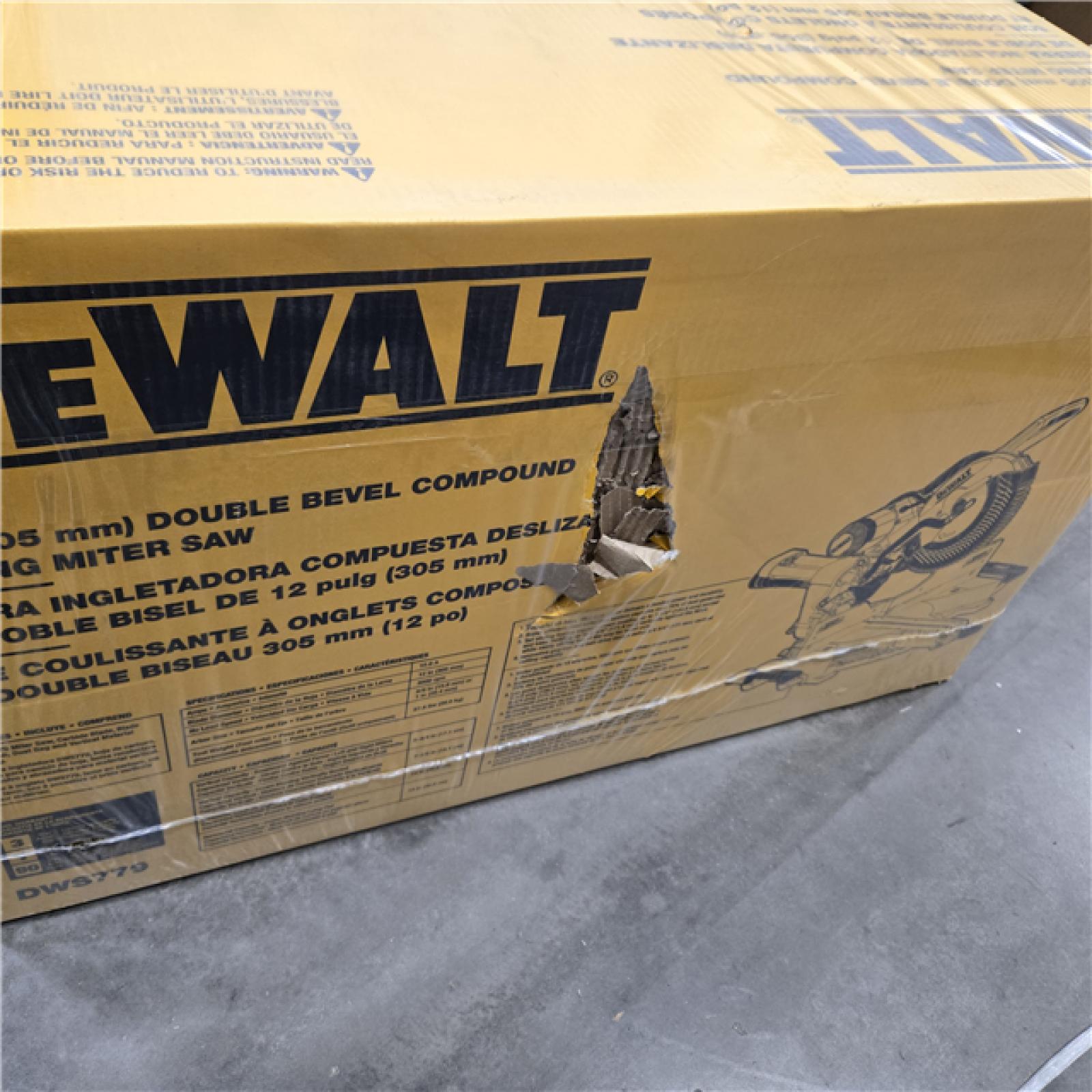 NEW  DEWALT 15 Amp Corded 12 in. Double Bevel Sliding Compound Miter Saw, Blade Wrench and Material Clamp