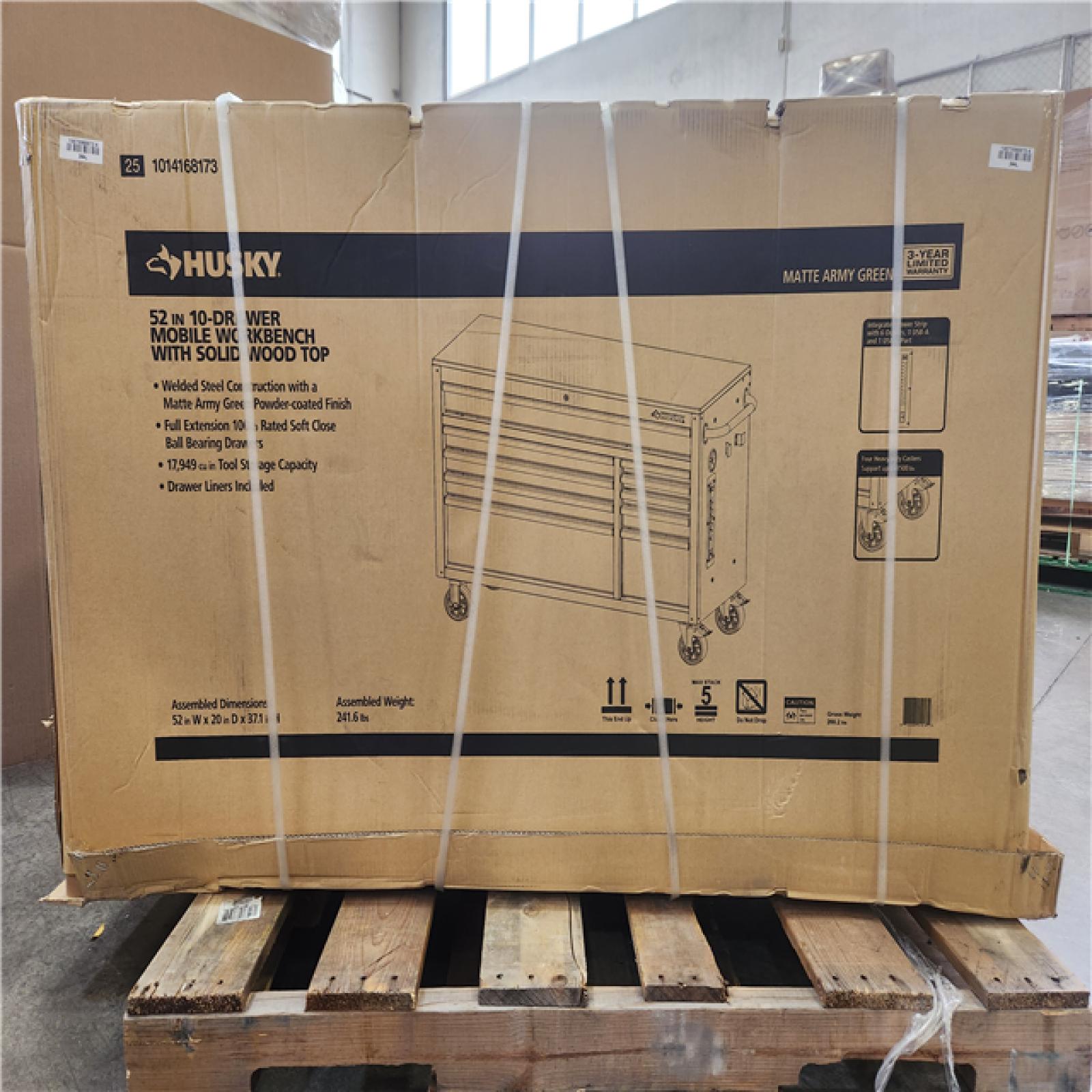 Phoenix NEW Husky Standard-Duty 52 in. W 10-Drawer Matte Army Green Mobile Workbench Cabinet with Solid Wood Top (SEALED)