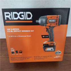 California NEW Ridgid 18V 3-Speed 1/2 in. Impact Wrench Kit  Includes (1) Battery  Charger and Bag