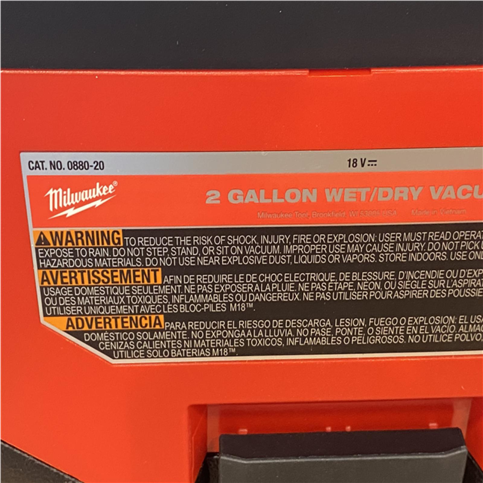 AS-IS Milwaukee 18-Volt 2 Gal. Lithium-Ion Cordless Wet/Dry Vacuum (Vacuum-Only)