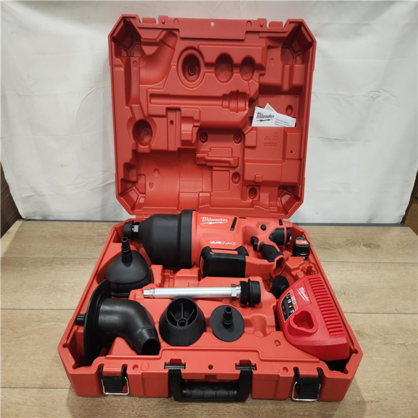 AS-IS- Milwaukee 12-Volt Lithium-Ion Cordless Drain Cleaning Airsnake Air Gun Kit