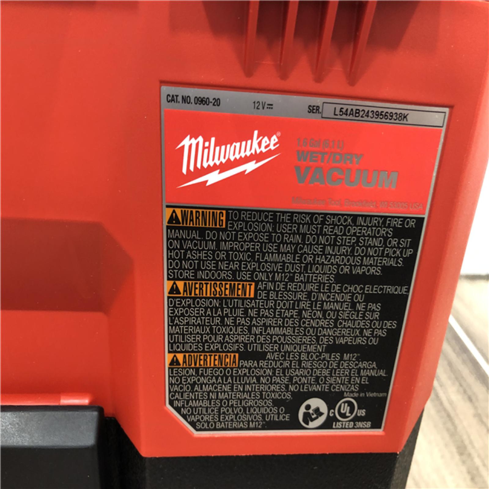 AS-IS Milwaukee FUEL 12-Volt Lithium-Ion Cordless 1.6 Gal. Wet/Dry Vacuum (Vacuum-Only)