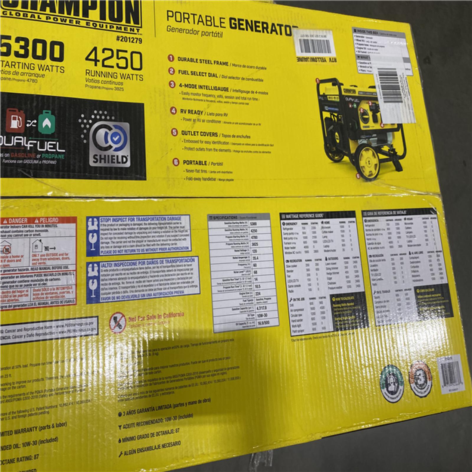 Dallas Location - NEW- Champion Power Equipment 5300/4250-Watt Gasoline Fuel Portable Generator