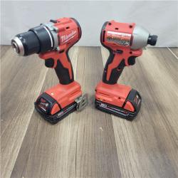 AS-IS Milwaukee M18 18V Lithium-Ion Brushless Cordless Compact Drill/Impact Combo Kit (2-Tool) W/(2) 2.0 Ah Batteries, Charger & Bag