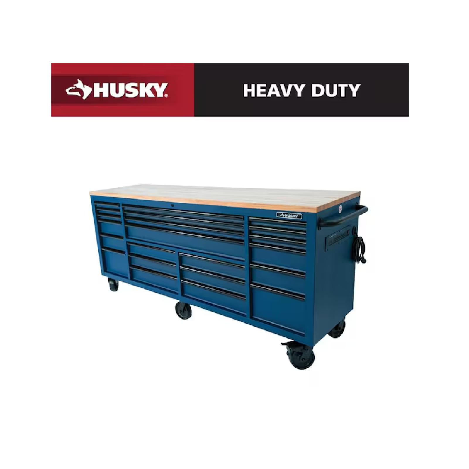 DALLAS LOCATION - AS-IS HUSKY Tool Storage Heavy Duty 84 in. W x 24 in. D Matte Blue Mobile Workbench Cabinet