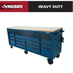 DALLAS LOCATION - AS-IS HUSKY Tool Storage Heavy Duty 84 in. W x 24 in. D Matte Blue Mobile Workbench Cabinet