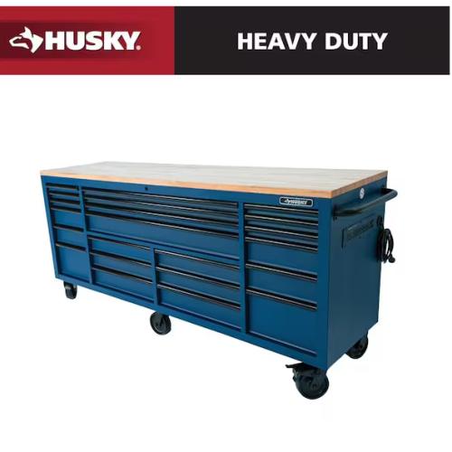 DALLAS LOCATION - AS-IS HUSKY Tool Storage Heavy Duty 84 in. W x 24 in. D Matte Blue Mobile Workbench Cabinet