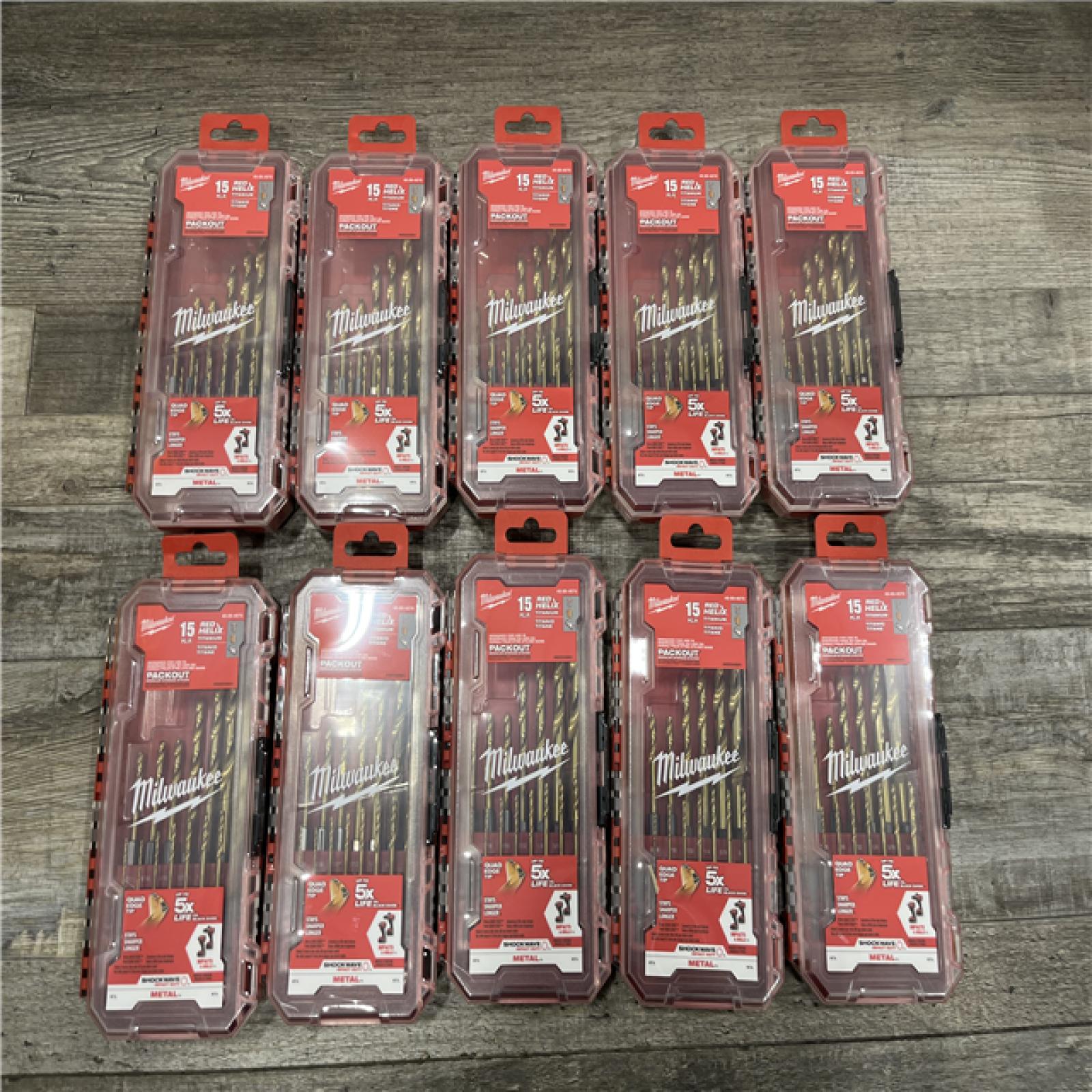 NEW - Milwaukee SHOCKWAVE (15-Piece) Impact Duty Titanium Drill Bit Set - (LOT OF 10)