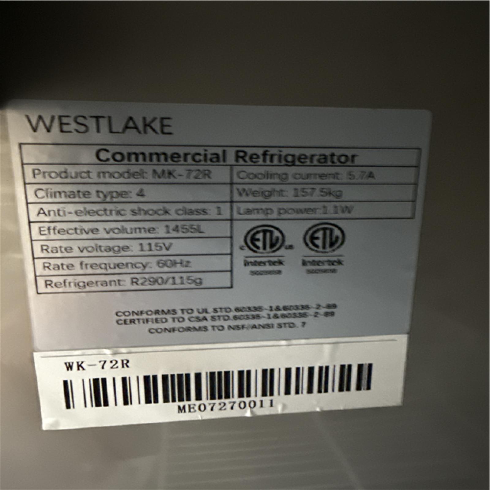 California AS-IS Westlake Commercial Refrigerator 3 Door/3 Section Model MK-72R