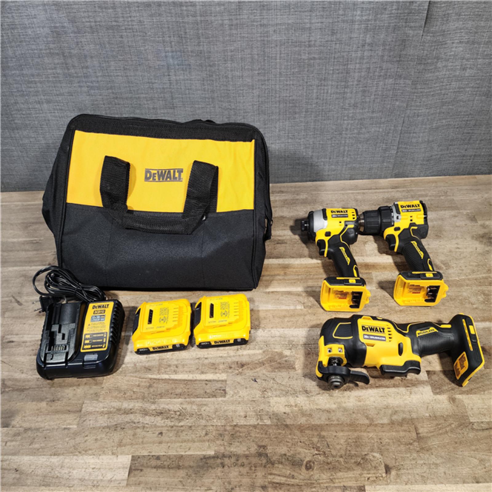 HOUSTON LOCATION - AS-IS DEWALT ATOMIC 20-Volt Lithium-Ion Cordless Brushless (3-Tool) Combo Kit
