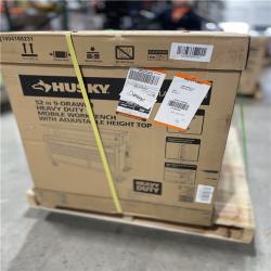 DALLAS LOCATION - Husky 52 in. W x 25 in. D Heavy Duty 9-Drawer Mobile Workbench Cabinet with Adjustable-Height Hardwood Top in Matte Black