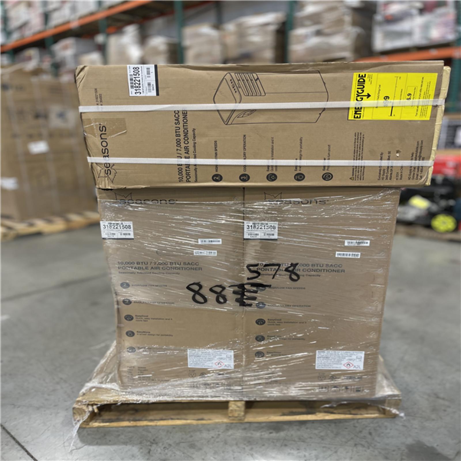 DALLAS LOCATION -Seasons 10 000 Btu/7 000 BTU DOE Portable Air Conditioner PALLET-(9 UNITS)