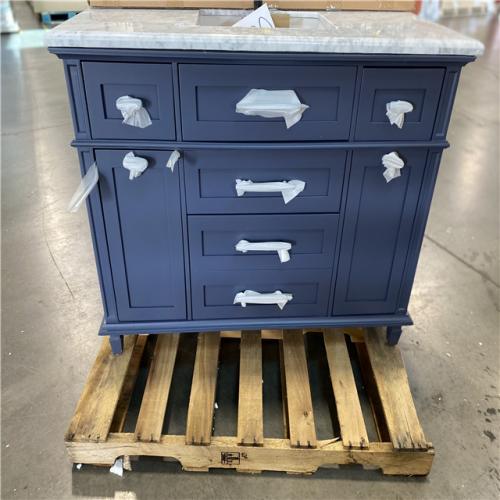 DALLAS LOCATION -  Home Decorators Collection Tarbot 48 in. W x 22 in. D x 34 in. H Single Sink Bath Vanity in Midnight Blue with Carrara Marble