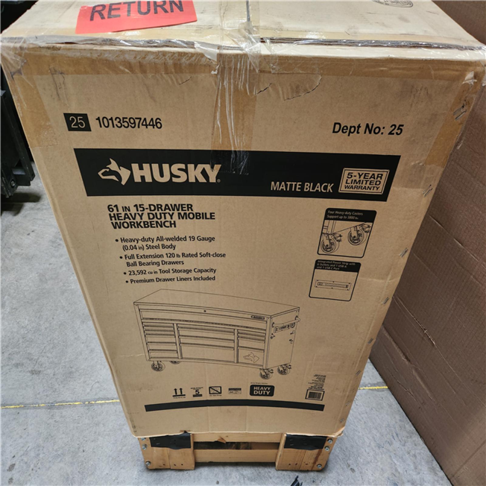 Phoenix LIKE NEW Husky Heavy Duty 61 in. W x 22 in. D 15-Drawer Matte Black Mobile Workbench Cabinet with Solid Wood Top