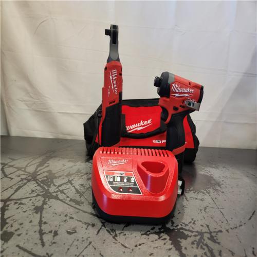 AS-IS- Milwaukee M12 FUEL 12V Lithium-Ion Cordless 3/8 in. Ratchet and 1/4 in. Impact Driver Kit