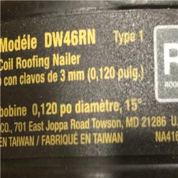 AS-IS DEWALT 1-3/4 in. 15 Degree Pneumatic Coil Roofing Nailer