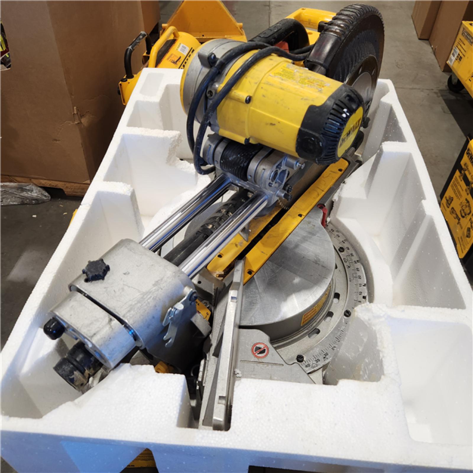 AS-IS DEWALT 15 Amp Corded 12 in. Double Bevel Sliding Compound Miter Saw with XPS Technology, Blade Wrench and Material Clamp