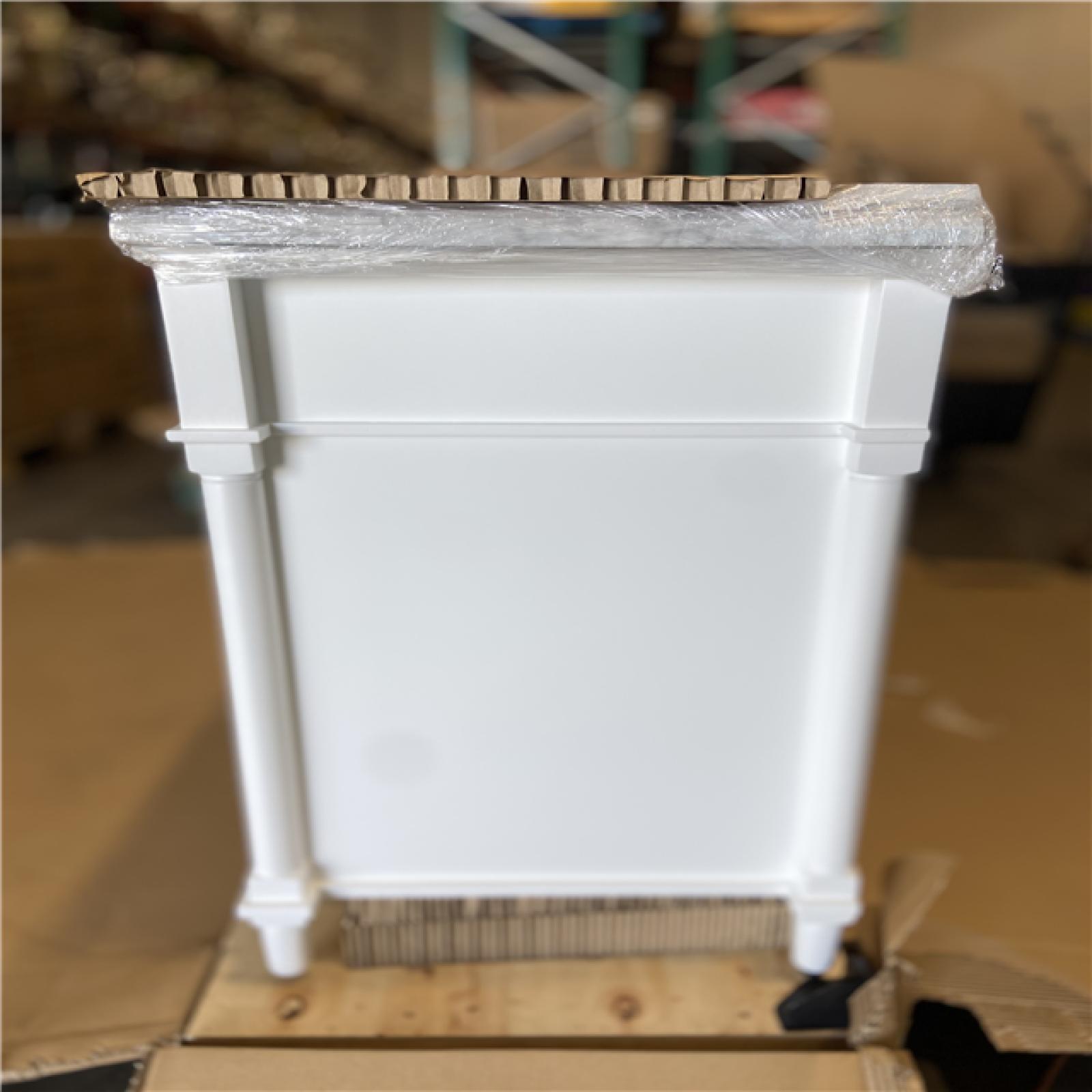 DALLAS LOCATION - Home Decorators Collection Aberdeen 72 in. Double Sink Freestanding White Bath Vanity with Carrara Marble Top (Assembled)