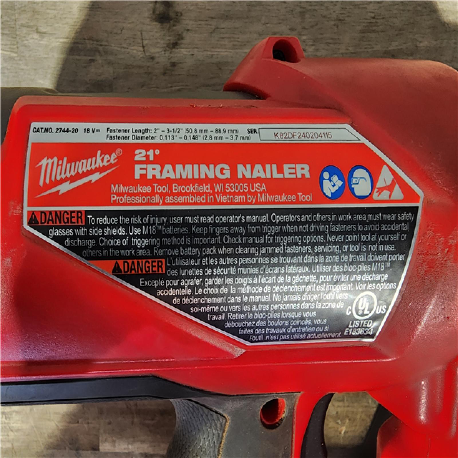 HOUSTON LOCATION - AS-IS Milwaukee 2744-20 M18 FUEL 3-1/2 in. 18V 21-Degree Lithium-Ion Brushless Cordless Framing Nailer (Tool-Only)