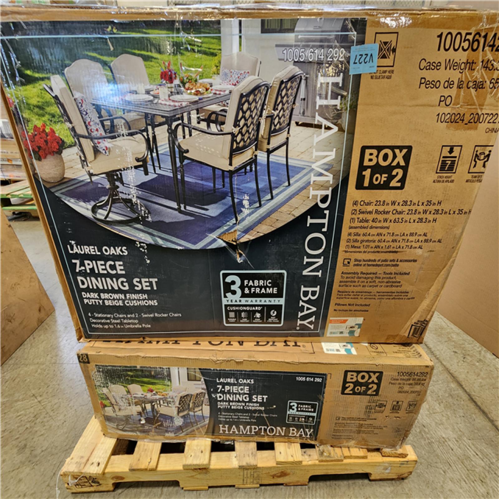 Phoenix Hampton Bay Laurel Oaks Dark Brown 7-Piece Metal Outdoor Dining Set with Cushion Guard Putty Cushions
