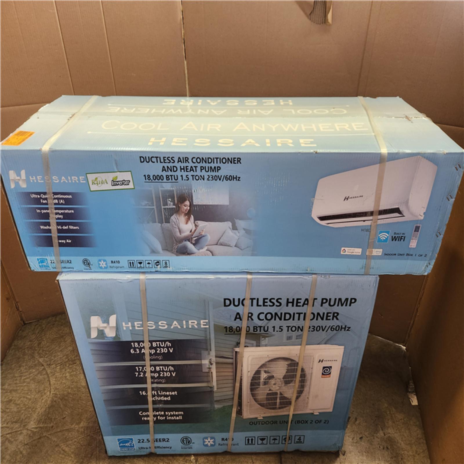 Phoenix NEW Hessaire DIY 21 SEER2 18 000 BTU WiFi 1.5-Ton Ductless Mini Split Air Conditioner  Heat Pump  Variable Speed Inverter-208V/230V (SEALED)