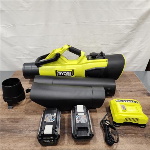 AS-IS RYOBI 40V HP Brushless 100 MPH 600 CFM Cordless Leaf Blower/Mulcher/Vacuum with (2) 4.0 Ah Batteries and Charger