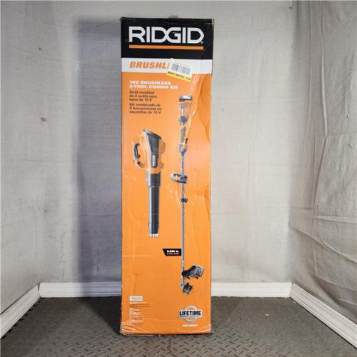 Houston location- AS-IS RIDGID 18V Brushless 14 in. Cordless Battery String Trimmer and Leaf Blower 2-Tool Combo Kit with 4.0 Ah Battery and Charger