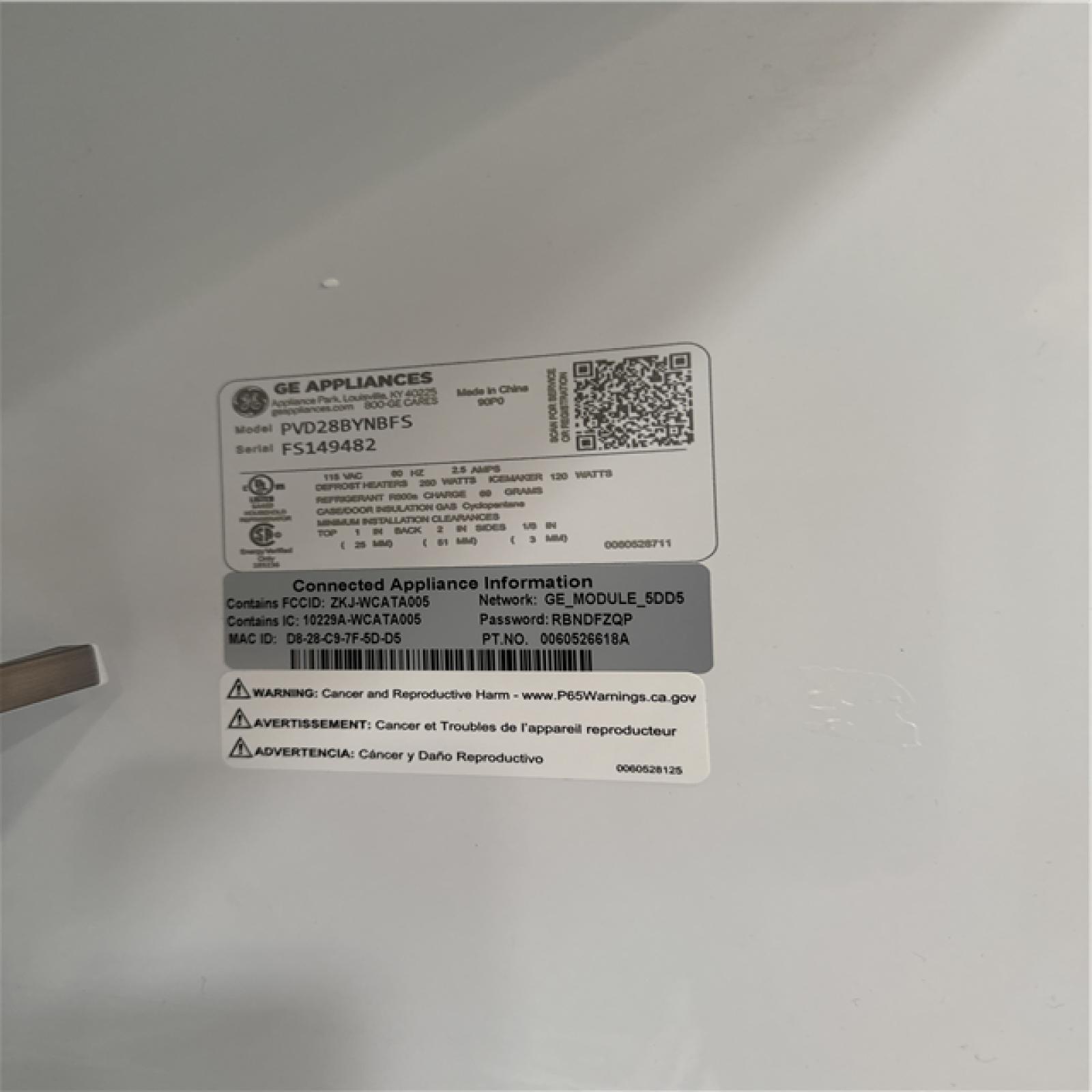 California AS-IS GE Refrigerator Model # PVD28BYNBFS