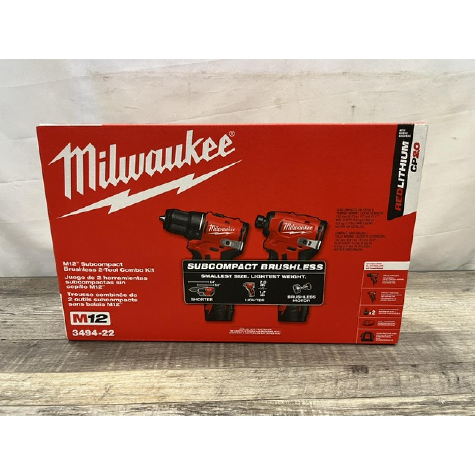 NEW - Milwaukee 12-Volt Lithium-Ion Brushless Cordless Subcompact Drill and Impact Driver Combo Kit