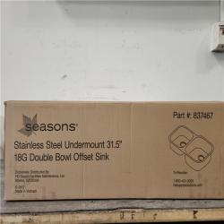 Phoenix Location NEW Seasons Stainless Steel Undermount 31.5 18G Double Bowl Offset Sink Pallet (14 Total) (SEALED)
