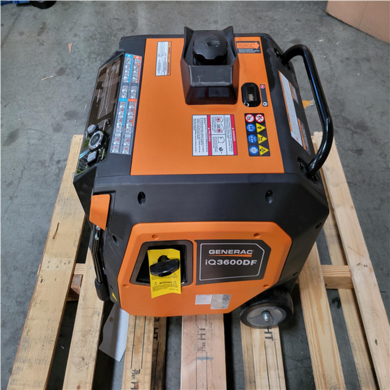 CALIFORNIA AS-IS GENERAC IQ3600DF DUAL FUEL PORTABLE GENERATOR W/ CO SENSE