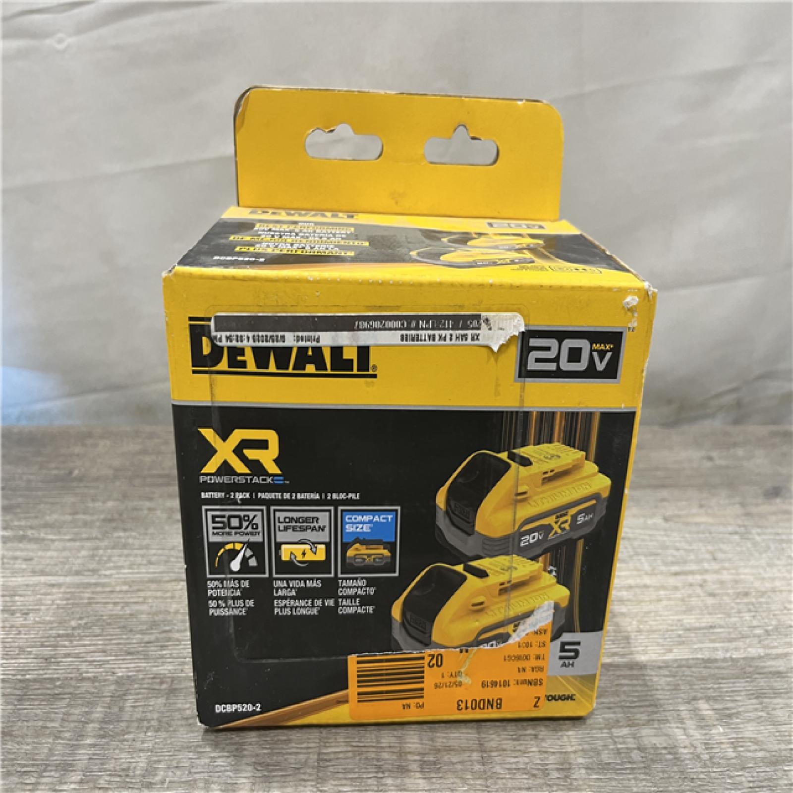 NEW - DEWALT 20V MAX XR POWERSTACK Lithium-Ion 5.0Ah Battery (2 -Pack)