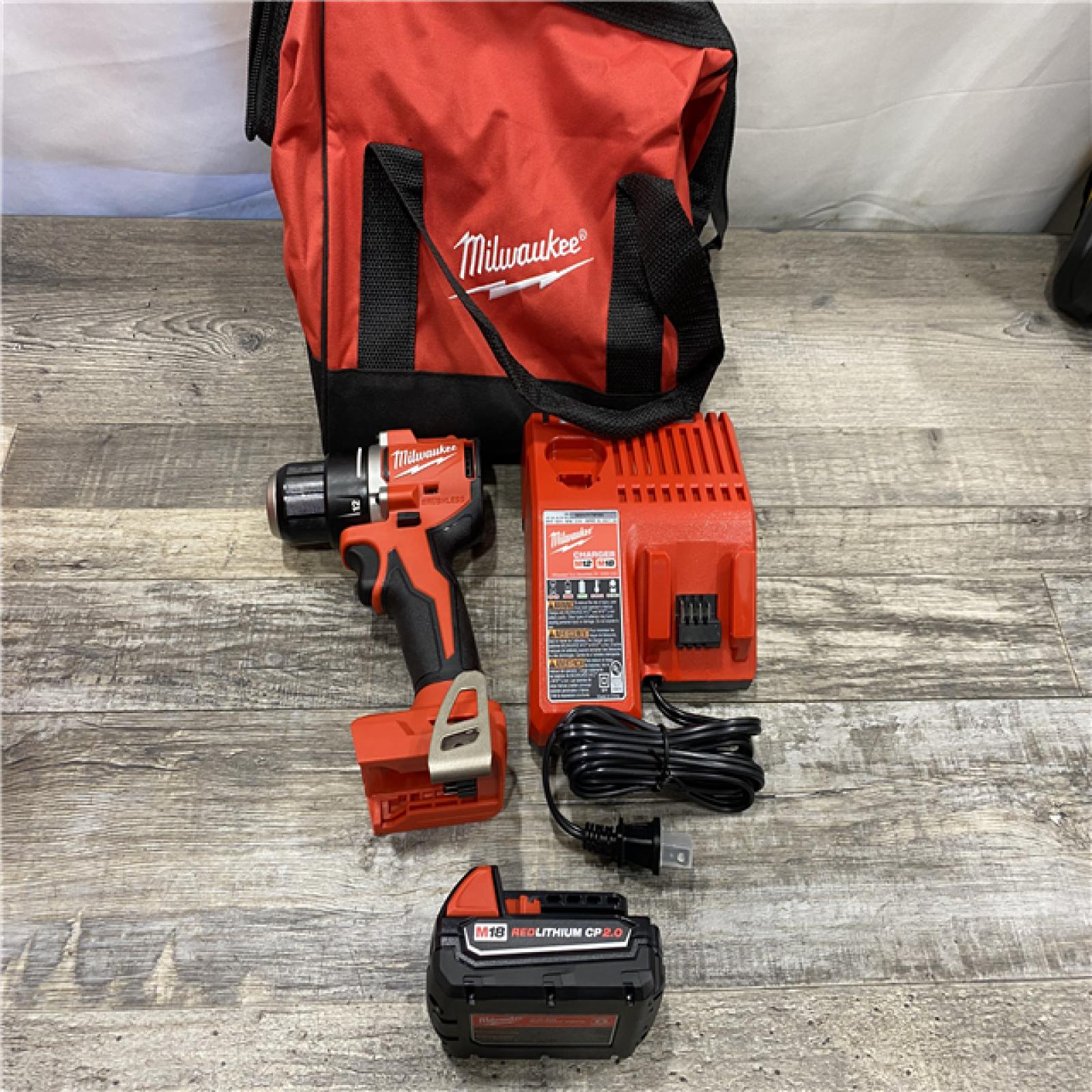 AS-IS Milwaukee 18V Lithium-Ion Brushless Cordless 1/2 in. Compact Drill/Driver Kit