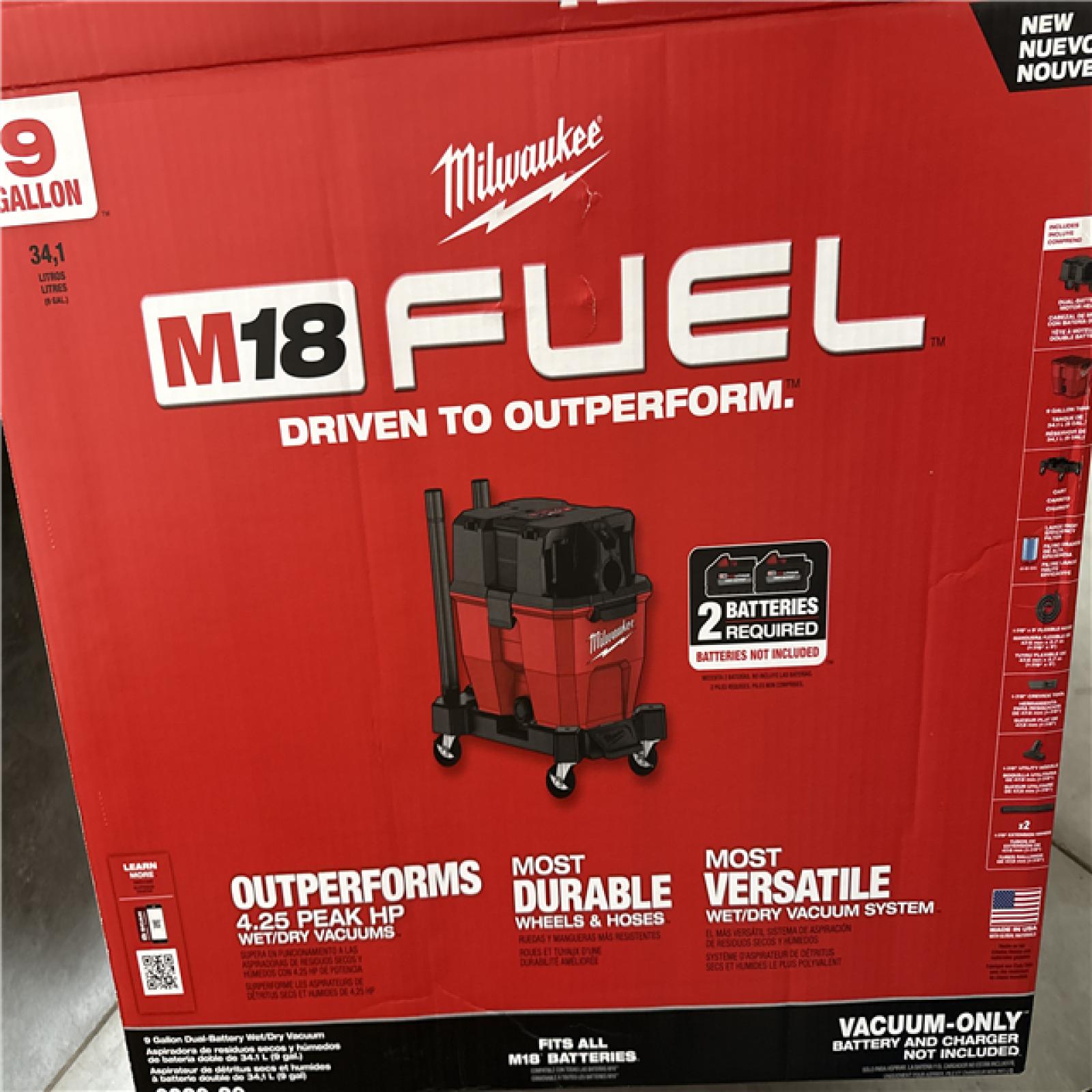 California AS-IS Milwaukee 9-Gallon Dual-Battery Wet/Dry Vacuum (Battery & Charger NOT included); Appears in Like New Condition