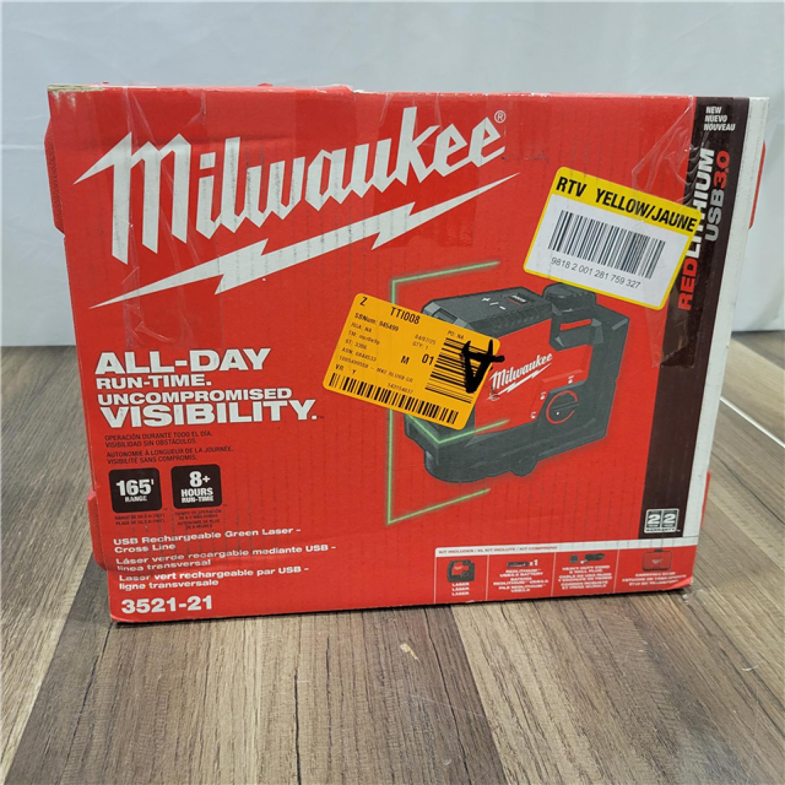 IS-AS Milwaukee 100 Ft. REDLITHIUM Lithium-Ion USB Green Rechargeable Cross Line Laser Level with Charger