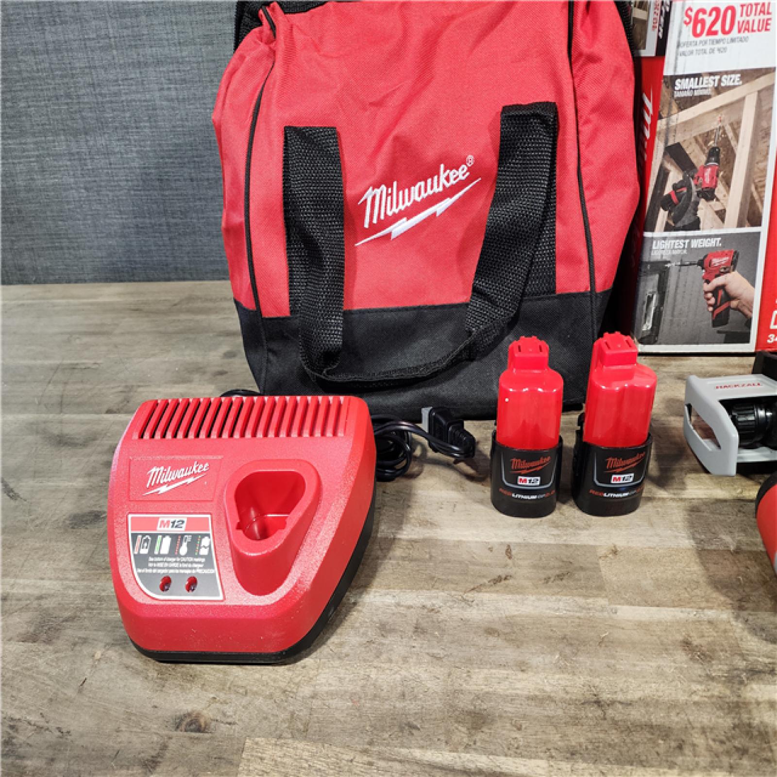 HOUSTON LOCATION - AS-IS MILWAUKEE M12 4 TOOL COMBO KIT