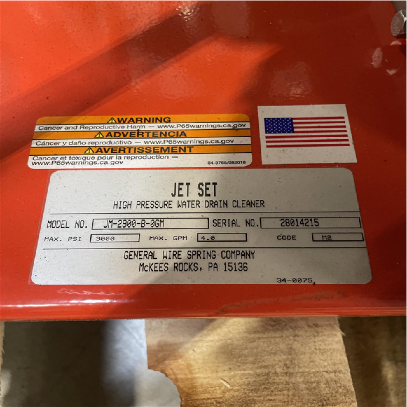 DALLAS LOCATION- AS-IS General JM-2900-B Gas Water Jetter