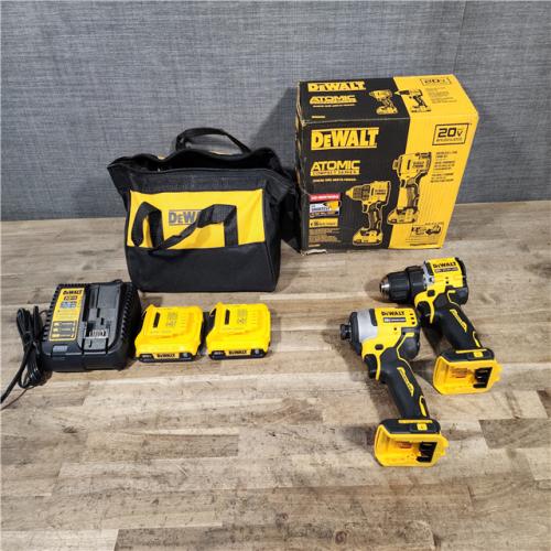 HOUSTON LOCATION - AS-IS Dewalt DCK225D2 20V MAX ATOMIC Brushless Compact Lithium-Ion 1/2 in. Cordless Drill Driver and 1/4 in. Impact Driver Combo Kit with 2 Batteries 2 Ah